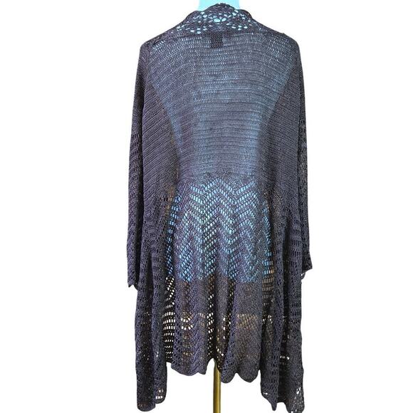 Bette Sung Womens VTG 90s Y2K Brown Crochet Knit Long Cardigan XL Festival Boho - Picture 5 of 12